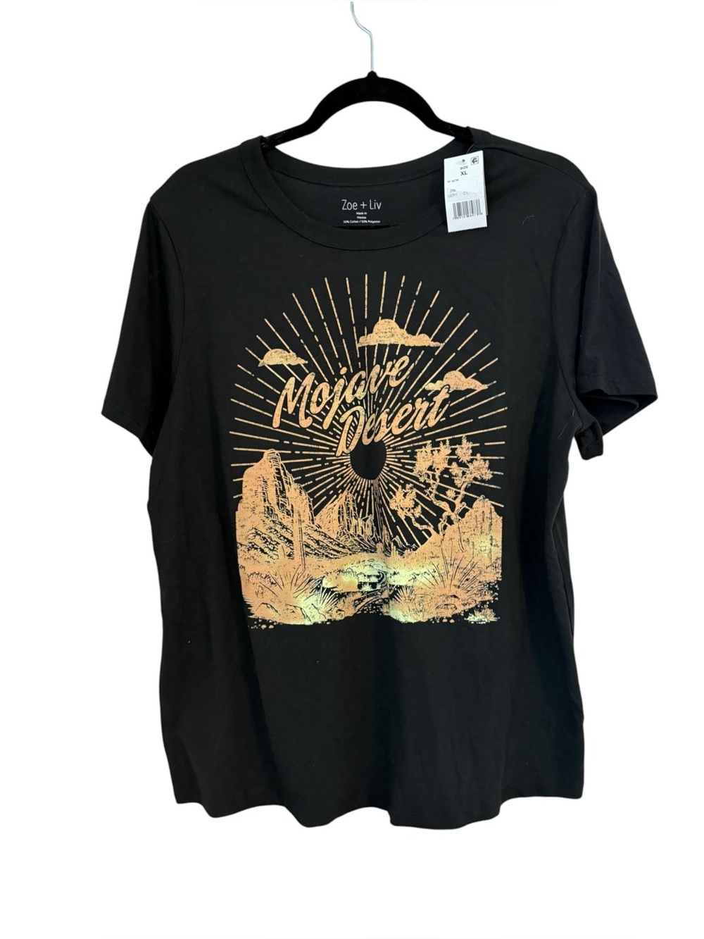 Zoe + Liv Black Mojave Desert Graphic Tee Short Sleeve Sunburst Boho XL